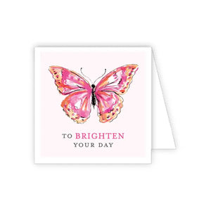 To Brigthen Your Day Handpainted Pink Butterfly Enclosure Card