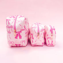 Load image into Gallery viewer, Pink Bows Nylon Cosmetic Zipper Bag