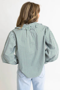 Karlie Green Stripe Pleat Ruffle Top