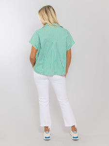 Karlie Green Stripe Poplin Top