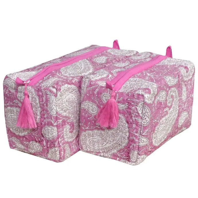 Pink Paisley Block Print Cosmetic Bag