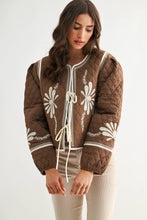 Load image into Gallery viewer, Quilted Bloom Tie-Front Jacket | Mocha/Cream