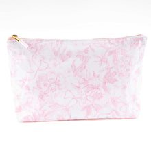 Load image into Gallery viewer, Pink Bow Toile Clear Coated Travel Cosmetic