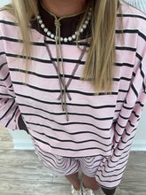 Load image into Gallery viewer, Daily Stripe Mockneck Short Set | Pink &amp; Brown