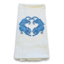 Load image into Gallery viewer, Twin Tigers Chinoiserie Tea Towel | Blue