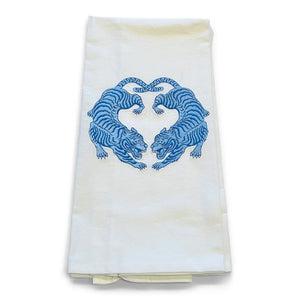Twin Tigers Chinoiserie Tea Towel | Blue