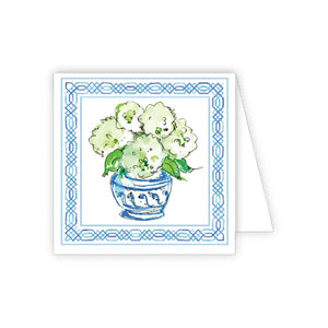 I Am Grateful White Hydrangeas in Blue Pot Enclosure Card