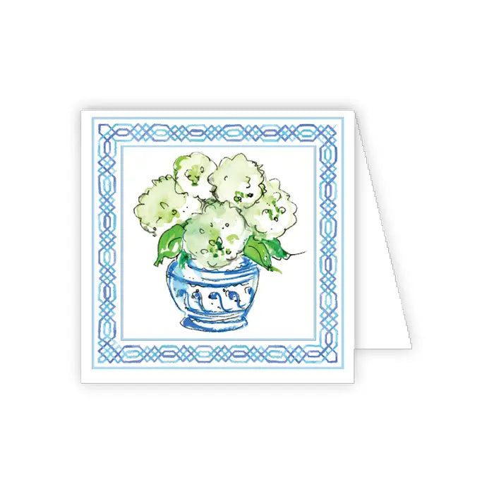 I Am Grateful White Hydrangeas in Blue Pot Enclosure Card