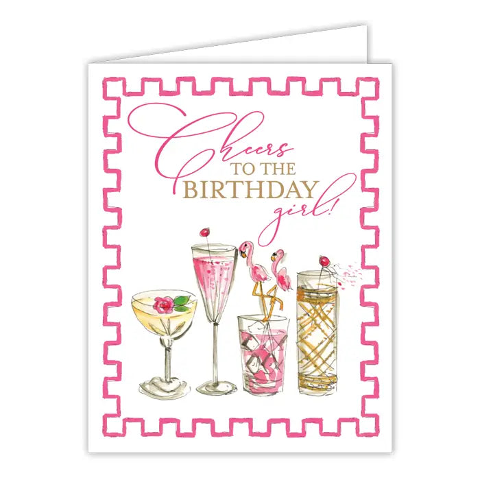 Cheers to the Birthday Girl Cocktails Pink Greeting Card