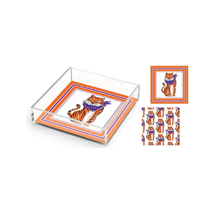 Handpainted Tiger With Purple Bandana Acrylic 6x6 Tray