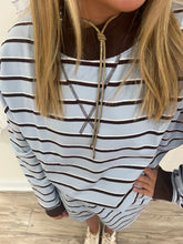Load image into Gallery viewer, Daily Stripe Mockneck Short Set | Blue &amp; Brown