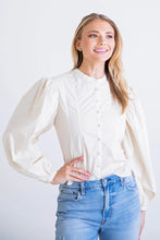 Load image into Gallery viewer, Karlie Ivory Poplin Button Top