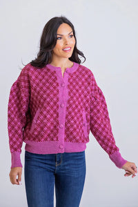 Karlie Magenta Plaid Sweater Cardigan