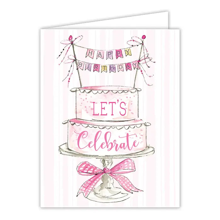 Lets Celebrate Cake with Topper Banner Pink Greeting Card
