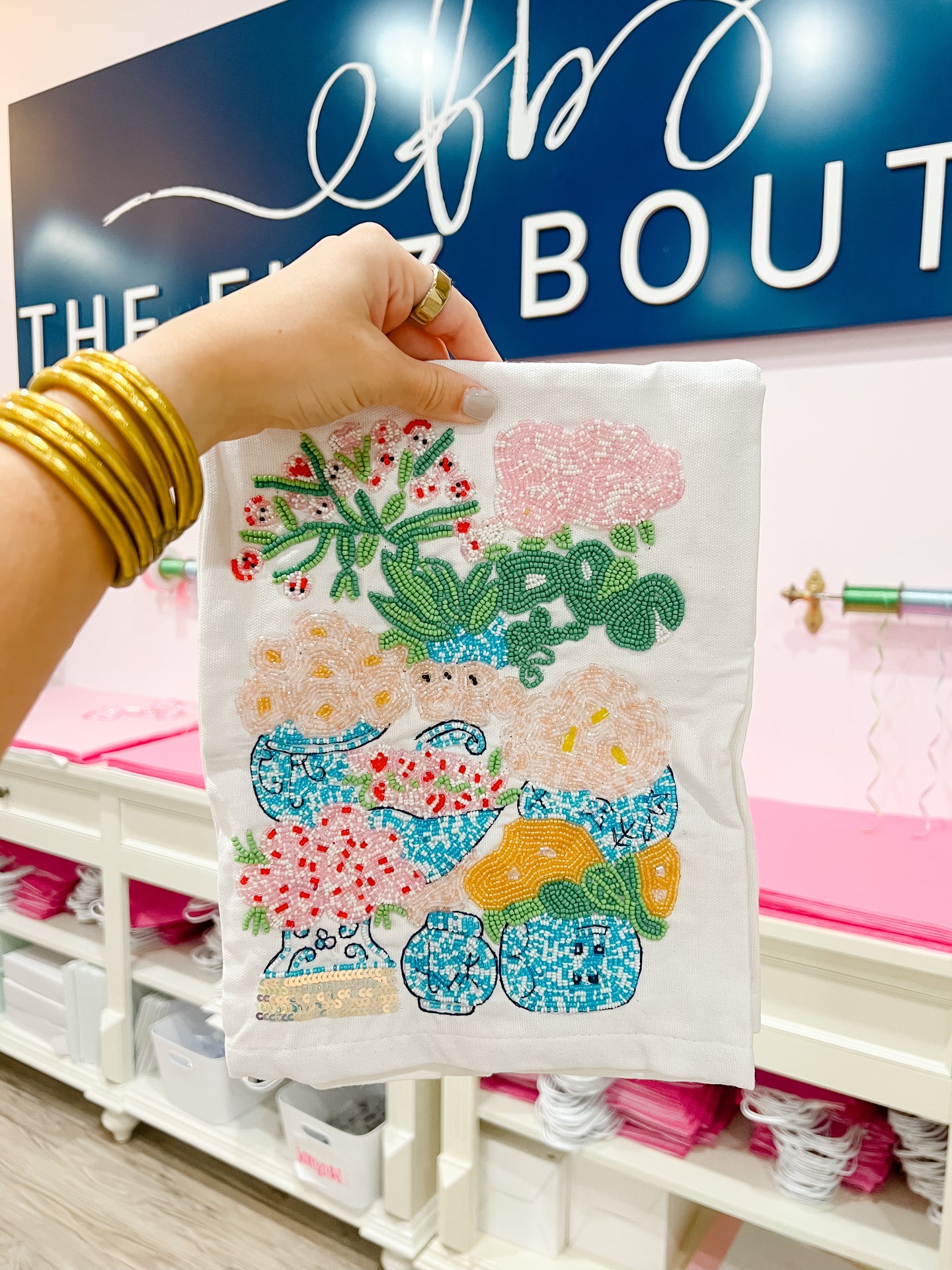 Flowers In Ginger Jars Beaded Tea Towel