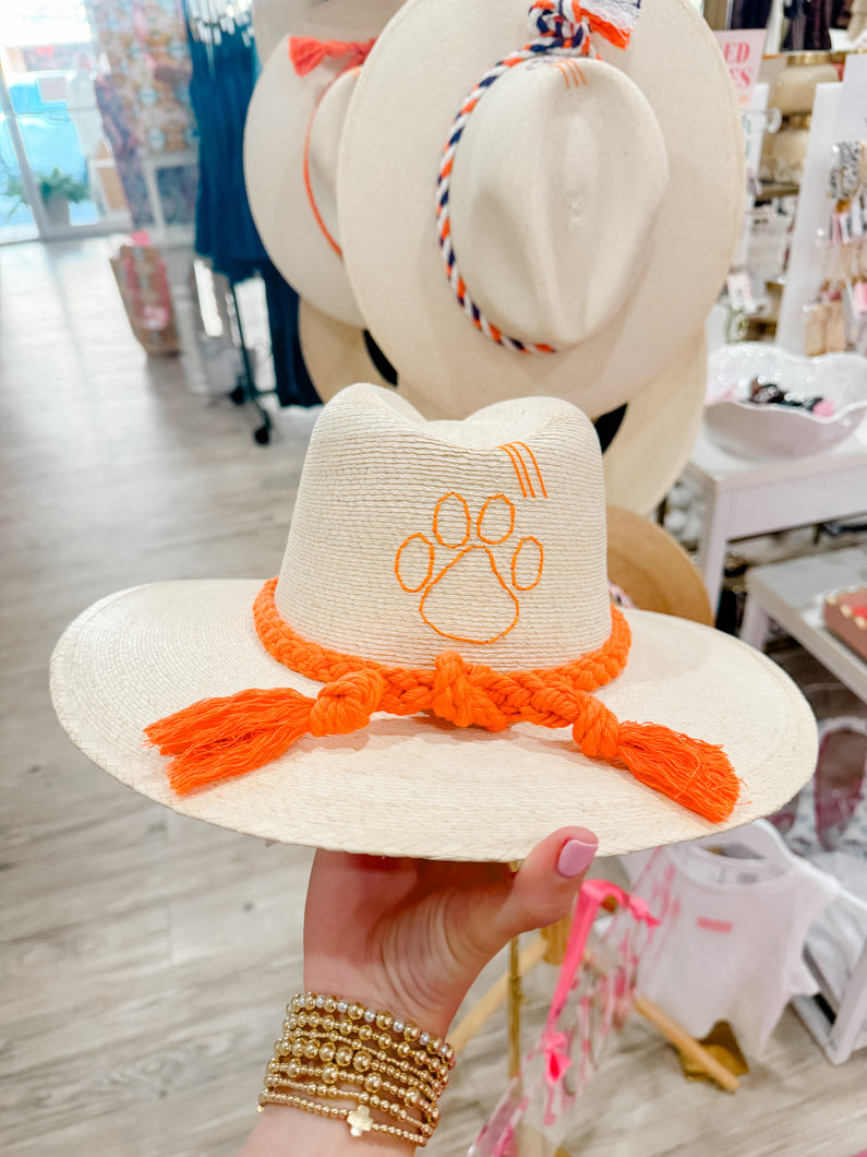 Tipsy Threads White Palm Clemson Hat | Orange Braid
