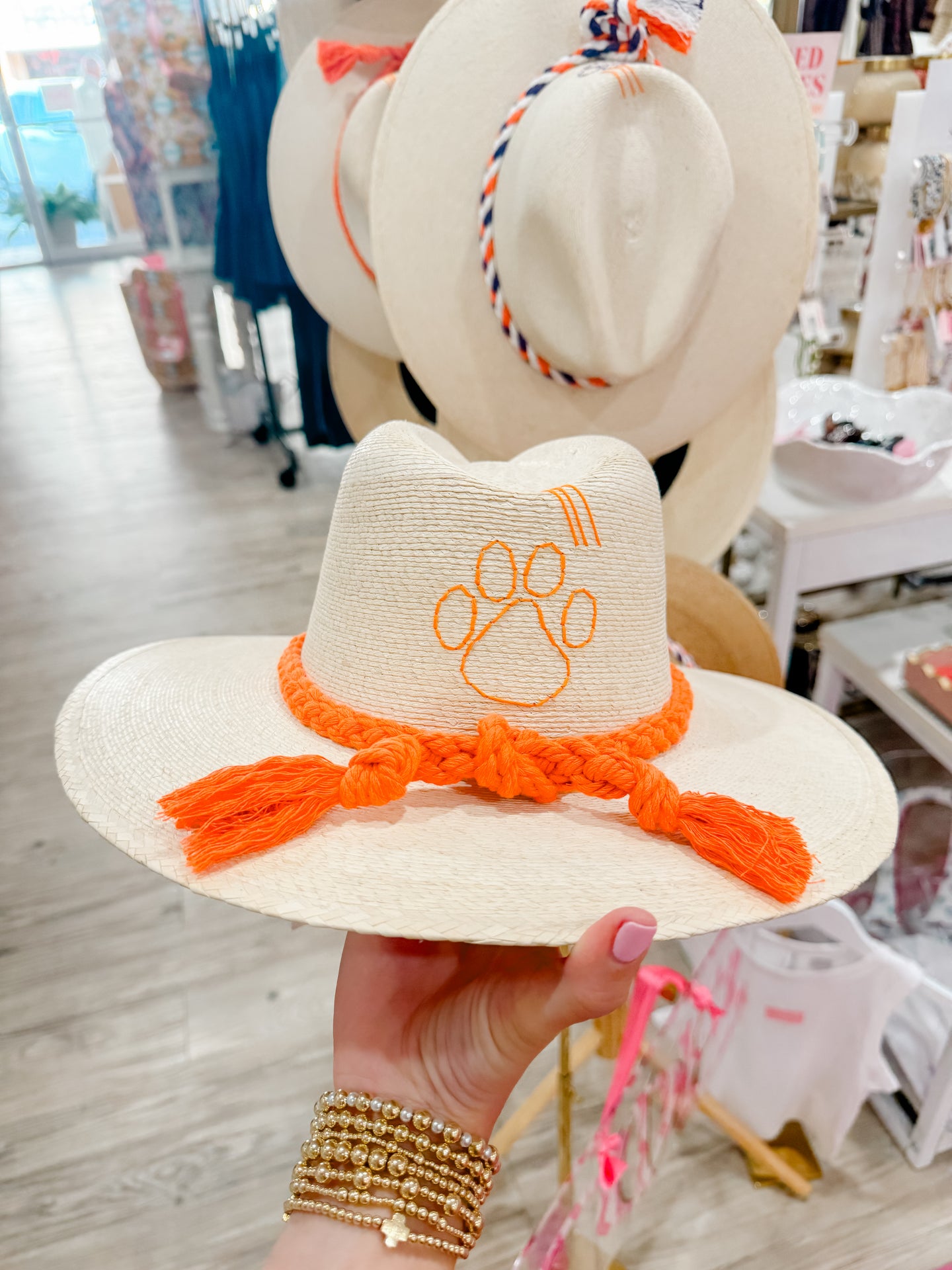 Tipsy Threads White Palm Clemson Hat | Orange Braid