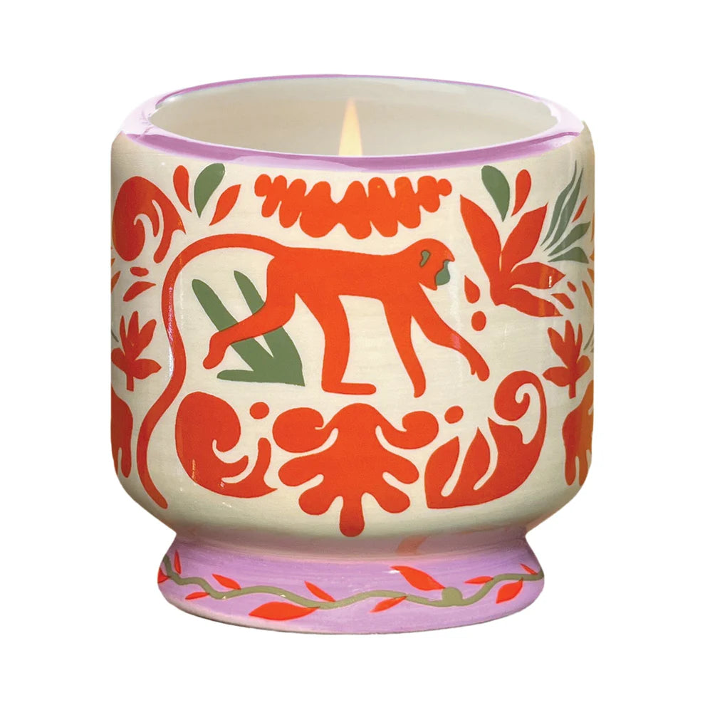 A Dopo 8oz Handpainted Jungle Ceramic Candle - Coconut & Amber