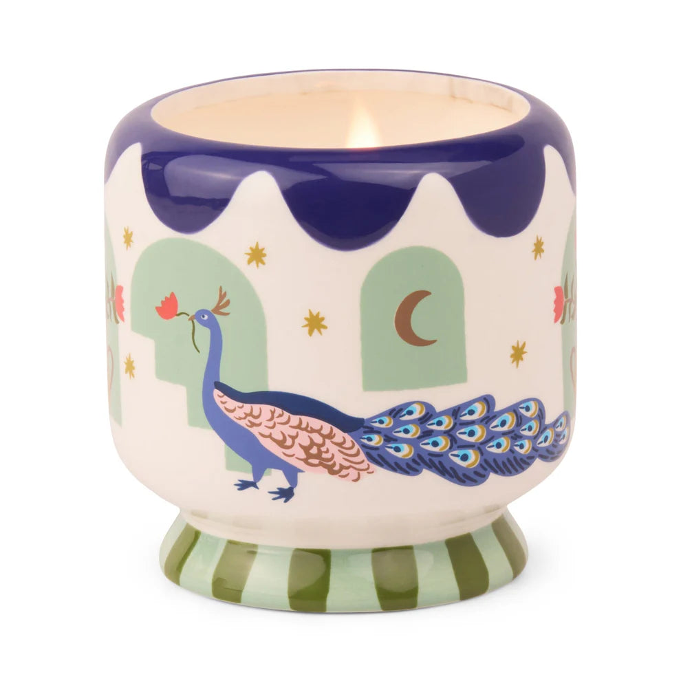 A Dopo 8 Oz Handpainted Peacock Candle - Misted Lime