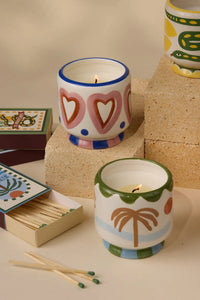 A Dopo 8 oz Handpainted Hearts Ceramic Candle - Rosewood Vanilla