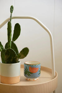 A Dopo 8oz Handpainted Flower Ceramic Candle - Cactus Flower