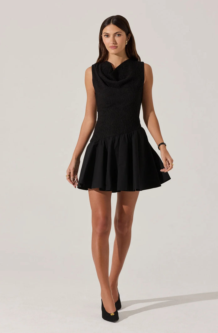 ASTR Cowl Neck Mixed Media Dress | Black