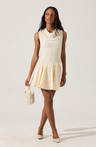 ASTR Cowl Neck Mixed Media Dress | Cream