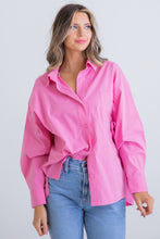 Load image into Gallery viewer, Karlie Pink Poplin Oversized Button Top