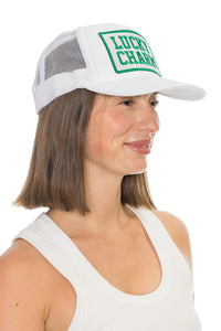 Friday Feelin' Lucky Charm Trucker Hat in White