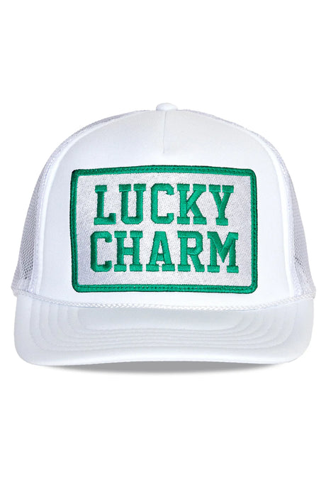 Friday Feelin' Lucky Charm Trucker Hat in White