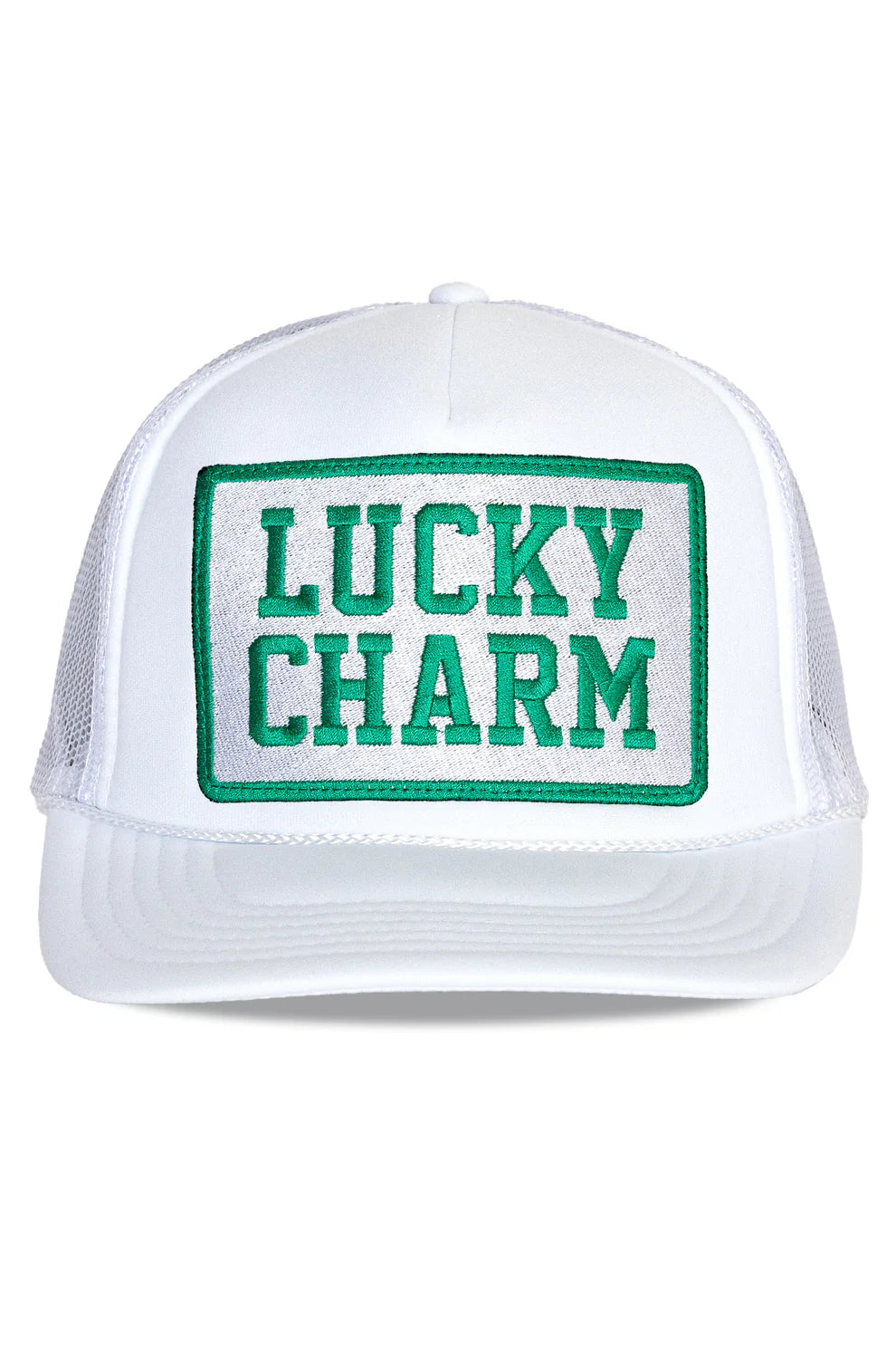 Friday Feelin' Lucky Charm Trucker Hat in White