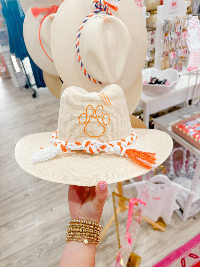 Tipsy Threads White Palm Clemson Hat | Orange & White Braid