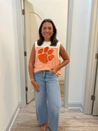 Queen of Sparkles Clemson Mascot Striped Knit Tank