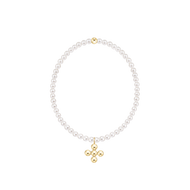 enewton Classic Pearl 3mm Bracelet - Signature Cross 4mm Beaded Gold Charm 