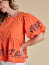 Load image into Gallery viewer, Clemson Puff Sleeve Peplum Top