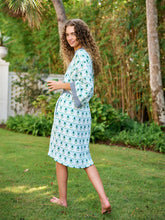 Load image into Gallery viewer, Brooks Avenue Bathrobe | Rosemary Blue &amp; White