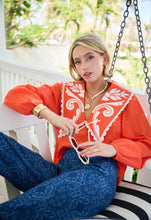 Load image into Gallery viewer, Brooks Avenue Emma Deep V Quilted Collar Blouse - Coral