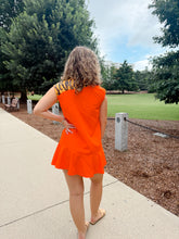Load image into Gallery viewer, Queen of Sparkles Orange Tiger Button Up Cotton Ruffle Dress