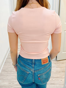 Roxi Rib Round Neck Tee | Dusty Peach