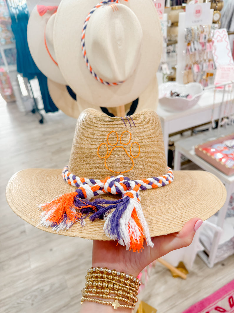 Tipsy Threads Natural Palm Clemson Orange Paw Hat