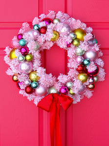 Pink Flocked Ornament Wreath