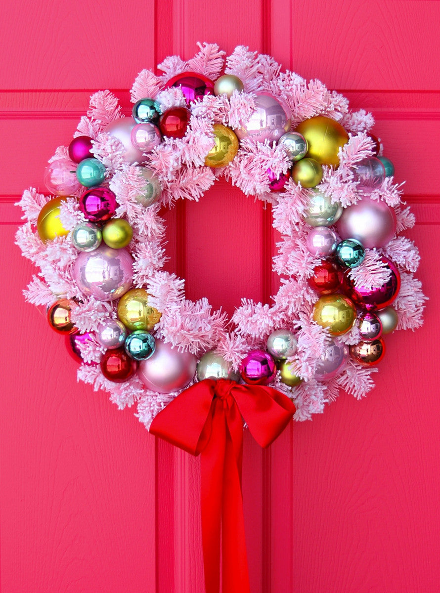 Pink Flocked Ornament Wreath