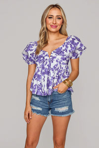 Buddy Love Houston Top in Purple Floral