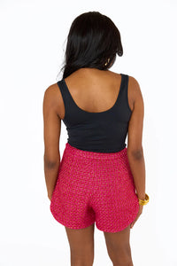 Buddy Love Mae Tweed High Waisted Shorts | Strawberry Ice