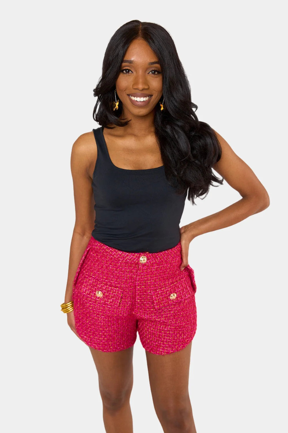 Buddy Love Mae Tweed High Waisted Shorts | Strawberry Ice