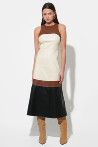 Adelyn Rae Caspia Vegan Leather Colorblock Midi Dress