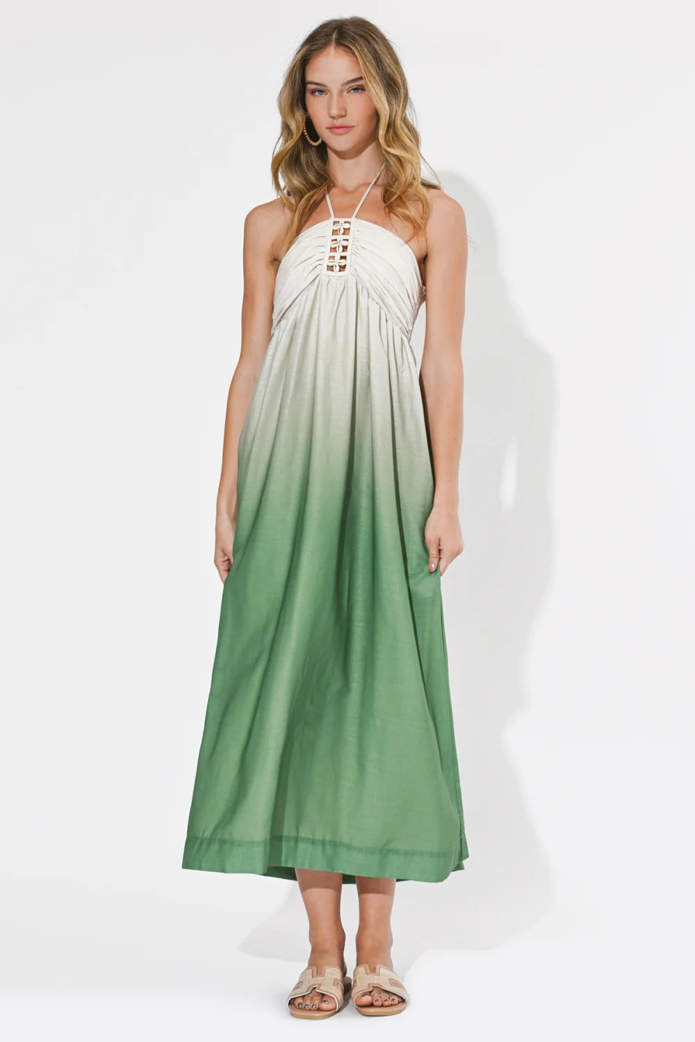 Celine Ombre Halter Maxi Dress GREEN/CREAM / L
