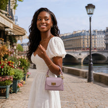 Load image into Gallery viewer, Genuine Italian Leather Bamboo Clasp Crossbody Bag | Lilac