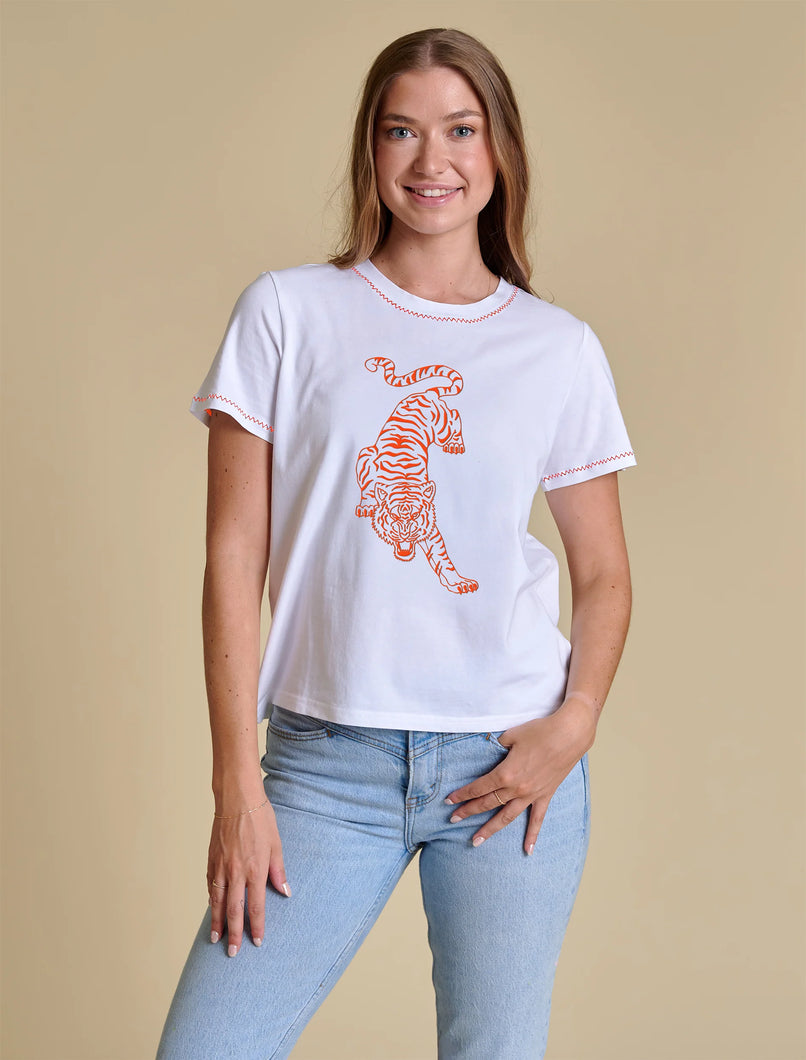 Orange Tiger Embroidered Tee