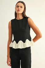 Load image into Gallery viewer, Adelyn Rae Coleen Contrast Bubble Hem Sleeveless Top | Black/Off White